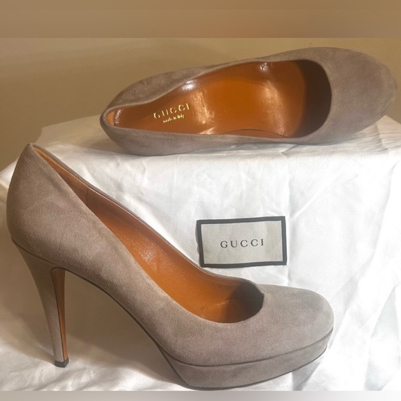 Gucci Shoes - Authentic Gucci Betty Fawn Suede Platform Heels w Gucci Duster Bag, Box&Shopper